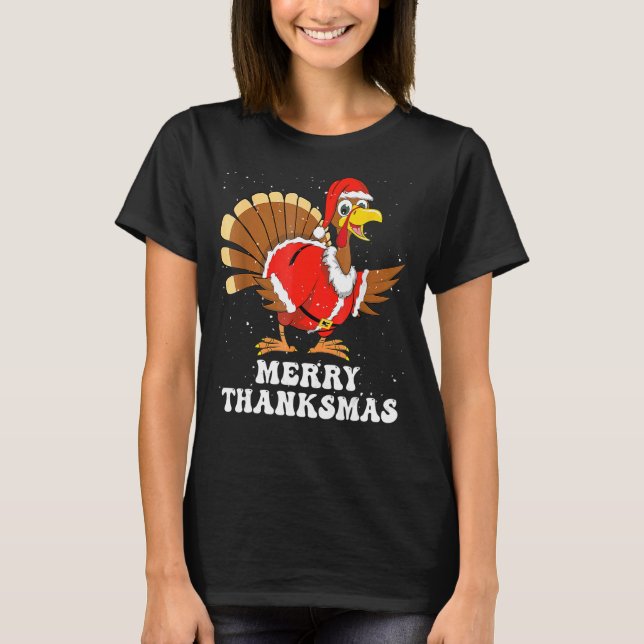 Funny Turkey Santa Merry Thanksmas Weihnachten Vie T-Shirt (Vorderseite)