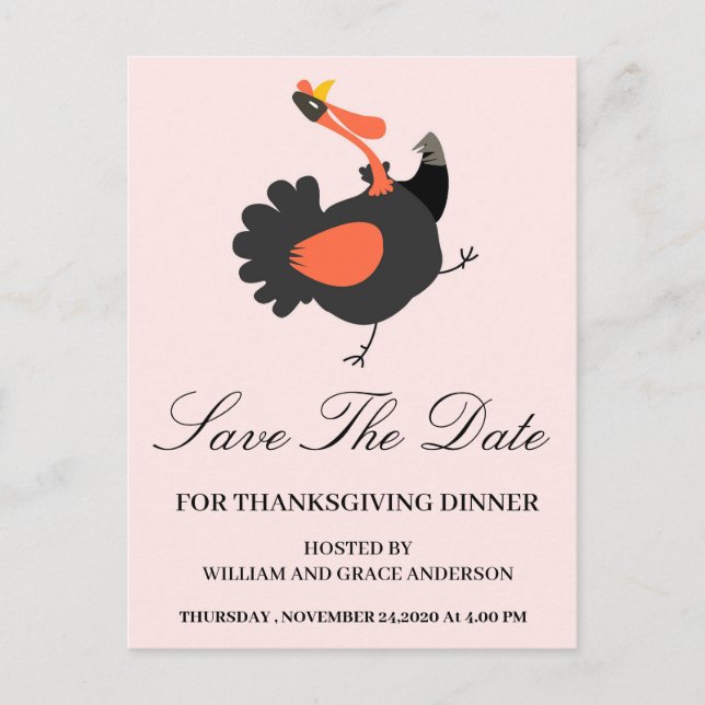 Funny Turkey Save the Date Erntedank Postkarte (Vorderseite)