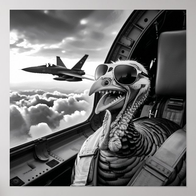 Funny Turkey Selfie Black & White Poster (Vorne)