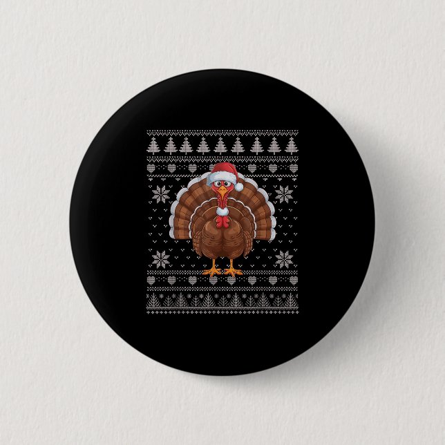 Funny Turkey Ugge Weihnachts Sweater Weihnachtsjet Button (Vorderseite)