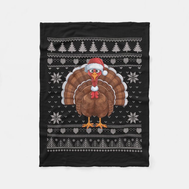 Funny Turkey Ugge Weihnachts Sweater Weihnachtsjet Fleecedecke (Vorderseite)