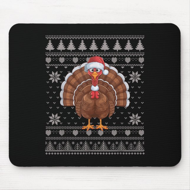 Funny Turkey Ugge Weihnachts Sweater Weihnachtsjet Mousepad (Vorne)