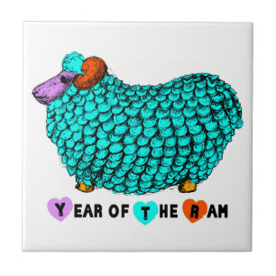 Funny Türkise Ram Chinese Year Zodiac Tile Fliese