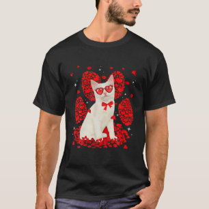 Funny Turkish Angora Cat Valentine Paw Heart Cat L T-Shirt