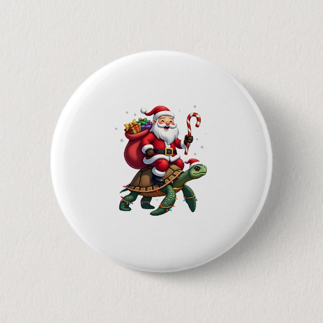 Funny Turtle Christmas Santa Riding Sea Turtle Xma Button (Vorderseite)