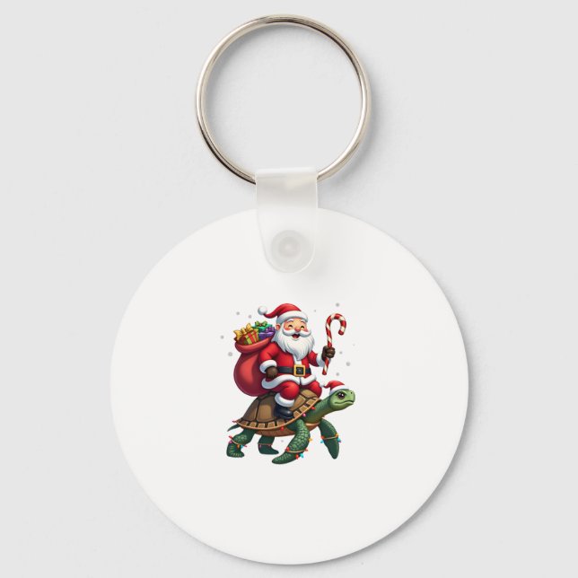 Funny Turtle Christmas Santa Riding Sea Turtle Xma Schlüsselanhänger (Vorderseite)