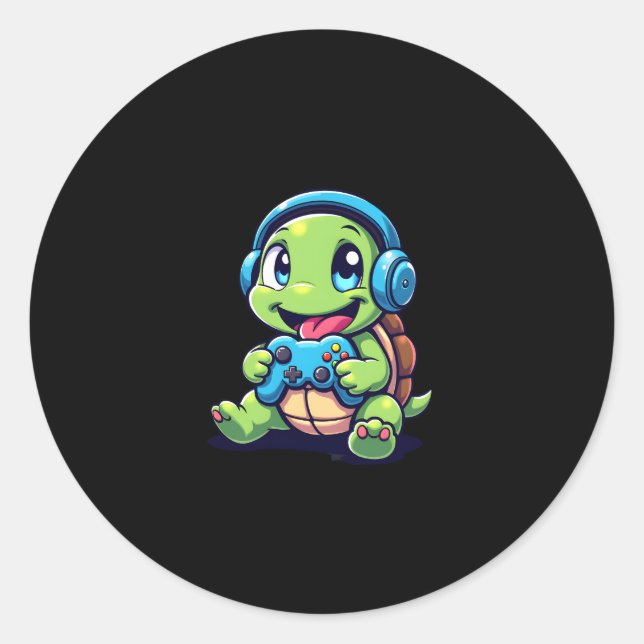 Funny Turtle Gamer Gaming Turtles Video Game (1) Runder Aufkleber (Vorderseite)