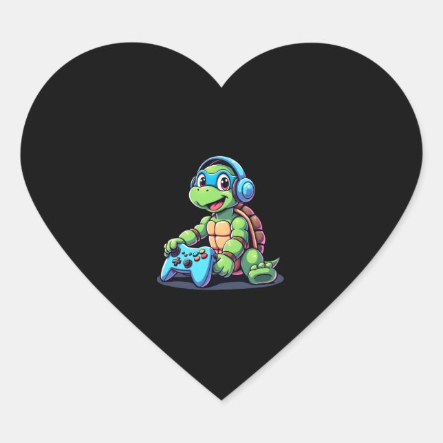 Funny Turtle Gamer Gaming Turtles Video Game (2) Herz-Aufkleber (Vorderseite)