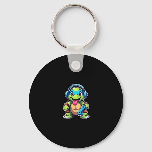 Funny Turtle Gamer Gaming Turtles Video Game (4) Schlüsselanhänger (Vorderseite)