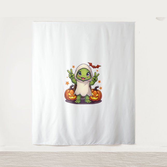 Funny Turtle Ghost Pumpkin Boo Halloween Kinder Me Wandteppich (Vorderseite)
