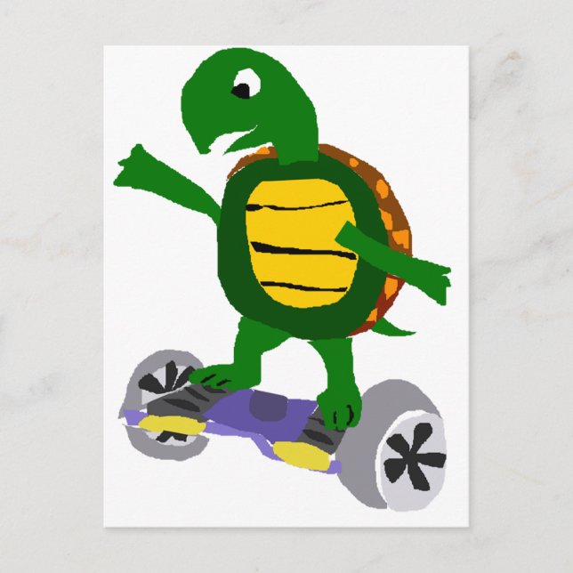 Funny Turtle on Hoverboard Originelle Kunst Postkarte (Vorderseite)