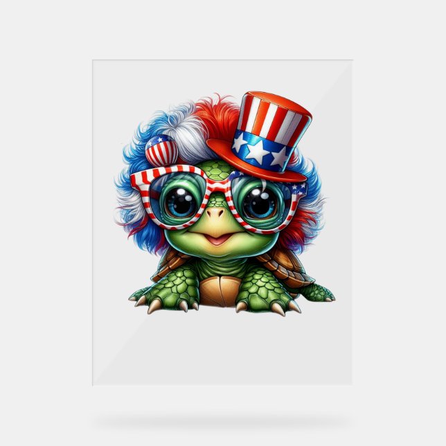 Funny Turtle Patriotic USA Flag Sunglass Acrylschild (Vorderseite)