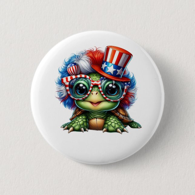 Funny Turtle Patriotic USA Flag Sunglass Button (Vorderseite)