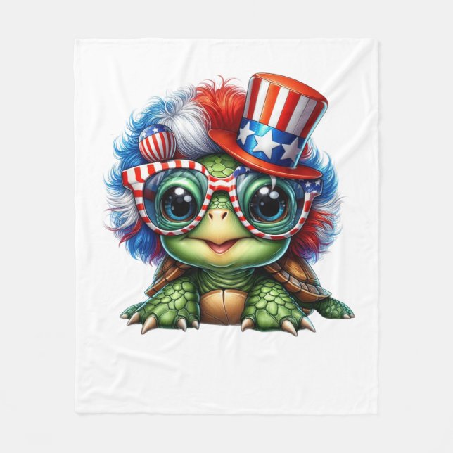 Funny Turtle Patriotic USA Flag Sunglass Fleecedecke (Vorderseite)