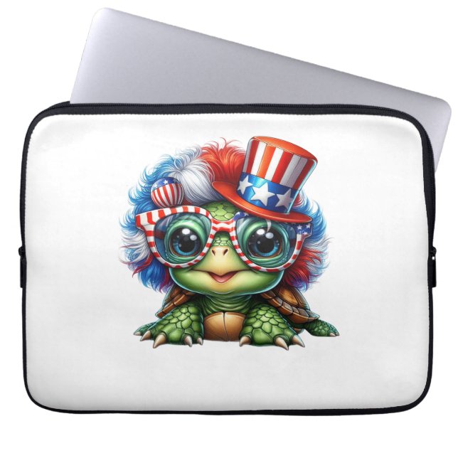 Funny Turtle Patriotic USA Flag Sunglass Laptopschutzhülle (Vorderseite)