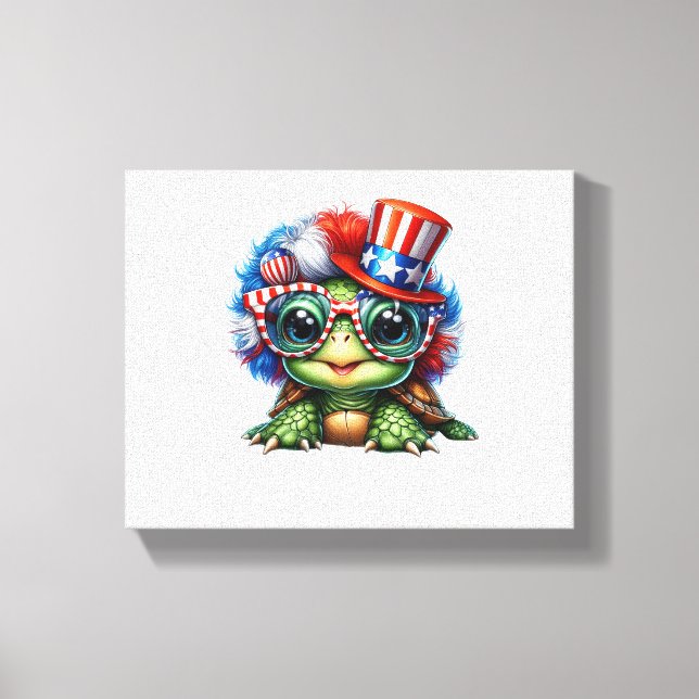 Funny Turtle Patriotic USA Flag Sunglass Leinwanddruck (Vorderseite)