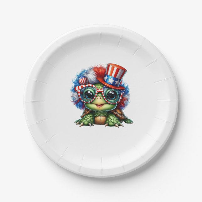 Funny Turtle Patriotic USA Flag Sunglass Pappteller (Vorderseite)