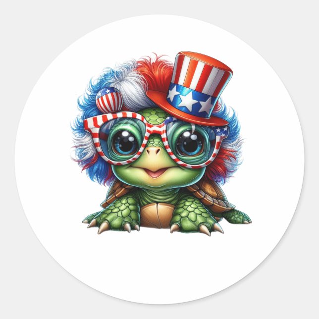 Funny Turtle Patriotic USA Flag Sunglass Runder Aufkleber (Vorderseite)