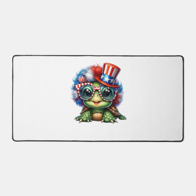 Funny Turtle Patriotic USA Flag Sunglass Schreibtischunterlage (Vorderseite)