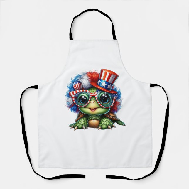 Funny Turtle Patriotic USA Flag Sunglass Schürze (Vorderseite)