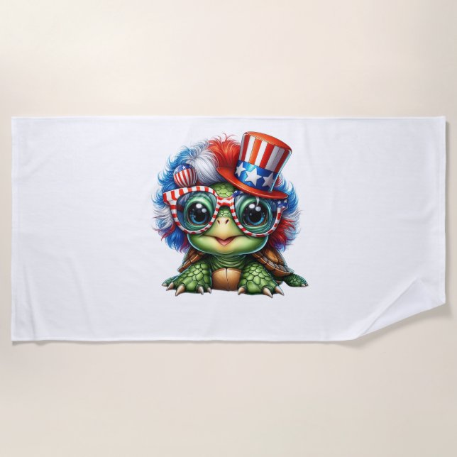 Funny Turtle Patriotic USA Flag Sunglass Strandtuch (Vorderseite)