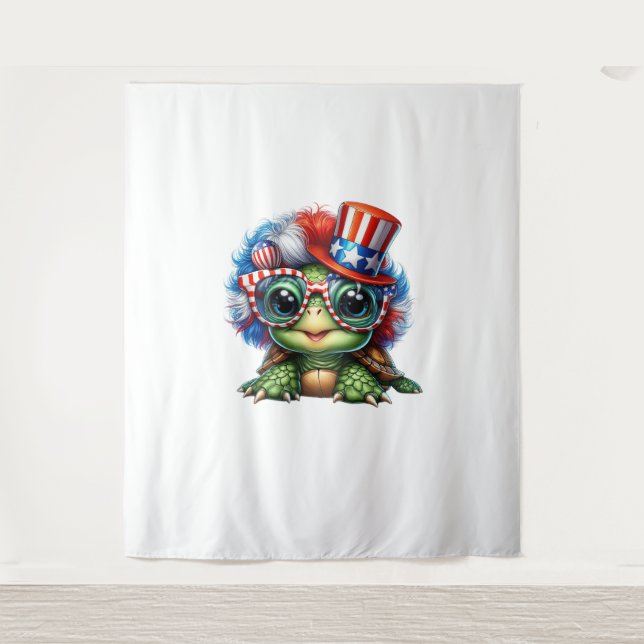 Funny Turtle Patriotic USA Flag Sunglass Wandteppich (Vorderseite)