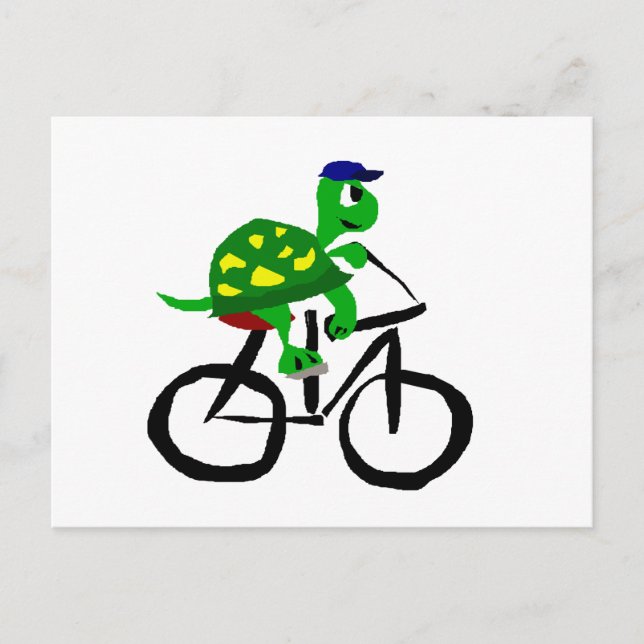 Funny Turtle Riding Bicycle Postkarte (Vorderseite)