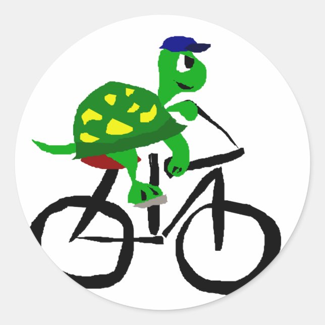 Funny Turtle Riding Bicycle Runder Aufkleber (Vorderseite)