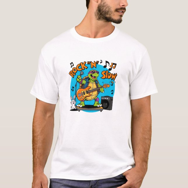 Funny Turtle Rock Star Musikdesign T-Shirt (Vorderseite)