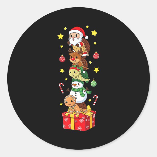 Funny Turtle Santa Elf Snowman Christmas Boys Girl Runder Aufkleber (Vorderseite)