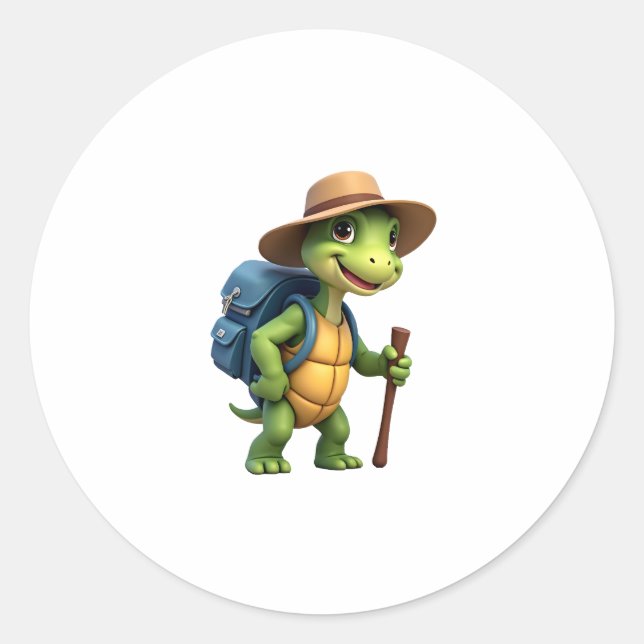 Funny Turtle Wandern Grafisches Camping Lover Adve Runder Aufkleber (Vorderseite)