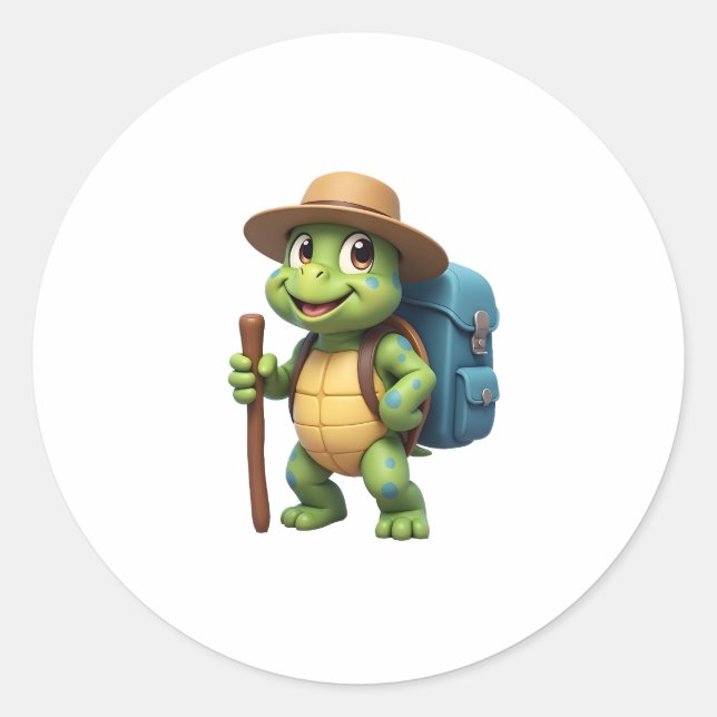 Funny Turtle Wandern Grafisches Camping Lover Adve Runder Aufkleber (Vorderseite)