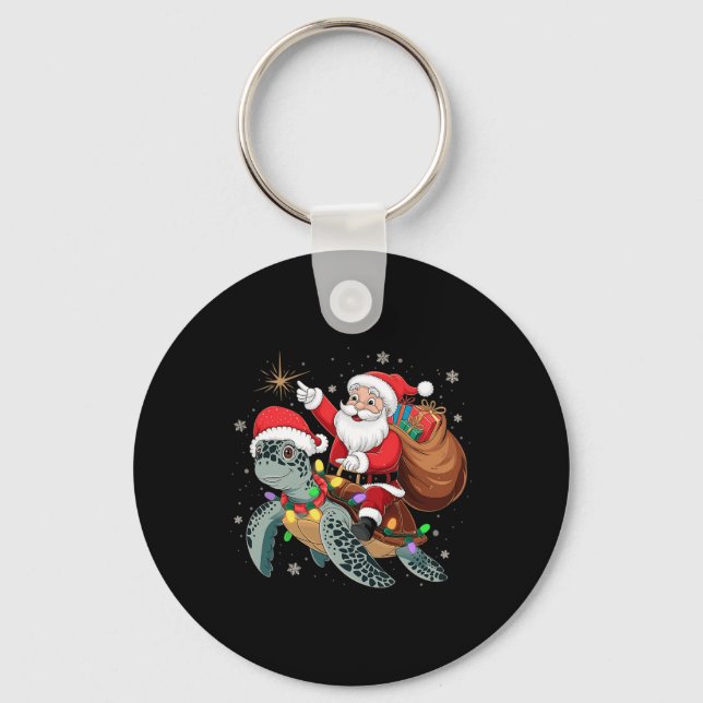Funny Turtle Weihnachten Weihnachten Weihnachtsfei Schlüsselanhänger (Vorderseite)
