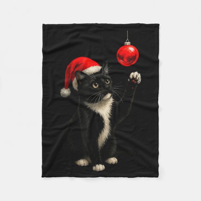 Funny Tuxedo Bauble Cat Santa Hat Red Xmas Christm Fleecedecke (Vorderseite)