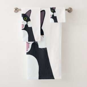 Funny tuxedo Cat puff Cartoon Badhandtuch Set