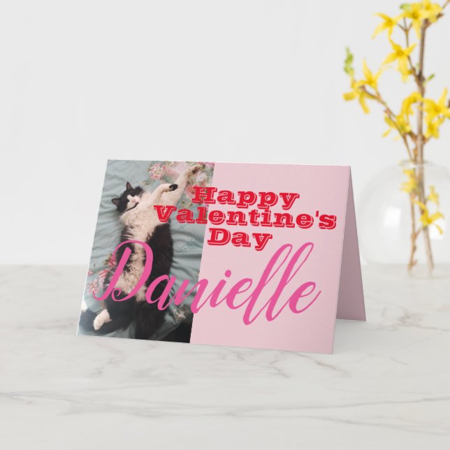 Funny Tuxedo Chat Happy Valentines Carte de prénom (Fleur jaune)