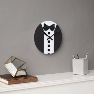 Funny Tuxedo 🎩 Schwarze Krawatte Formal Runde Wanduhr