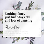 Funny Typografy Nothing Extravagant Birthday Party Einladung<br><div class="desc">🎉 laden Freunde und Familie ein,  einen Geburtstag mit dieser lustigen Typografie-Geburtstagsfeier zu feiern. Der Text lautet "Nichts extravagantes nur Geburtstagstorte und viel Tanzen"</div>