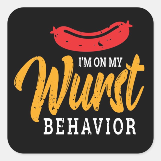 Funny über mein Wurst-Verhalten Oktoberfest Quadratischer Aufkleber (Vorderseite)