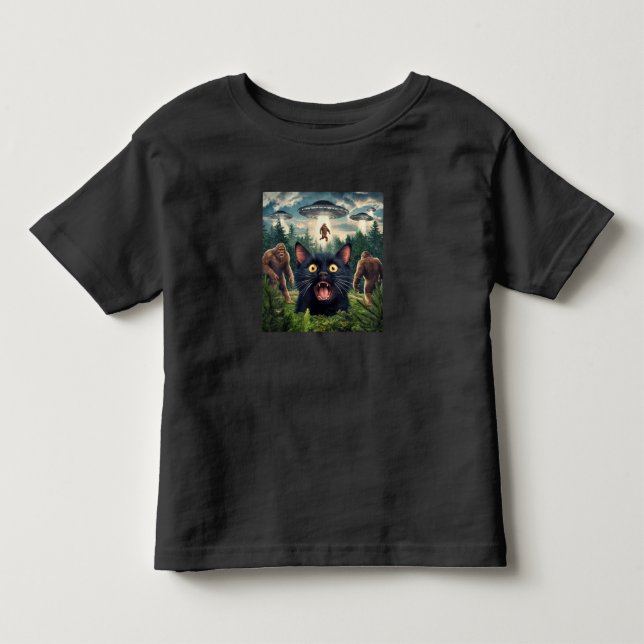 Funny UFO Bigfoot Katze Selfie Kinder Männer Fraue Kleinkind T-shirt (Vorderseite)
