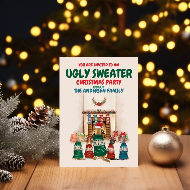 Funny Ugge Sweater Weihnachts-Party mit Hunden Einladung (Von Creator hochgeladen)
