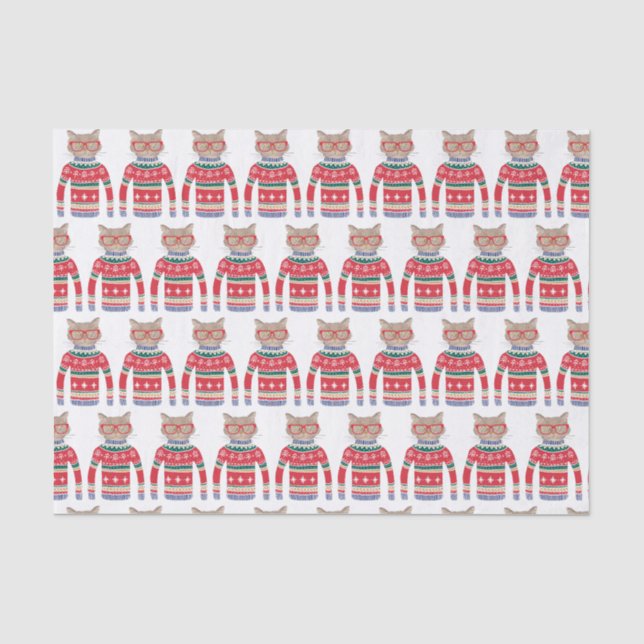 Funny Uggli Christmas Sweater, Niedlich Cat Lover Seidenpapier (Vorderseite)