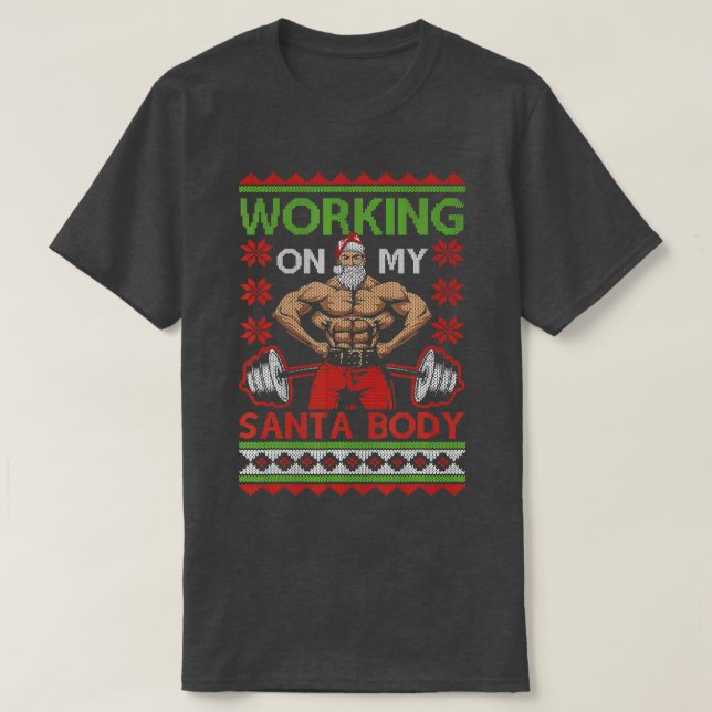 Funny Uggly Christmas Gym Weightfting arbeitet an T-Shirt (Design vorne)