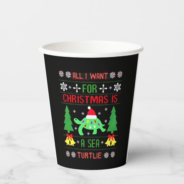Funny Ugly All I Want For Christmas Is A Sea Turtl Pappbecher (Vorderseite)