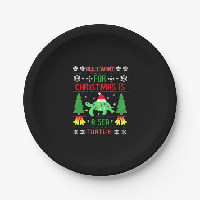 Funny Ugly All I Want For Christmas Is A Sea Turtl Pappteller (Vorderseite)
