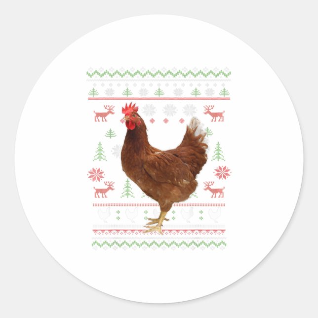 Funny Ugly Christmas Chicken Weihnachtsmannmütze Runder Aufkleber (Vorderseite)