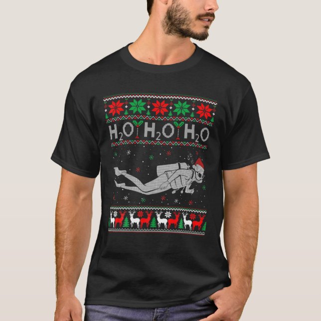 Funny Ugly Christmas Diving H2O H2O H2O H2O Pun Sc T-Shirt (Vorderseite)