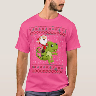 Funny Ugly Christmas Santa Riding Chameleon T-Shirt