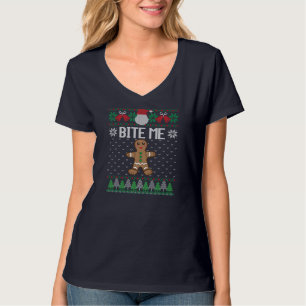 Funny Ugly Christmas Sweater Bite Me Gingerbrot m T-Shirt
