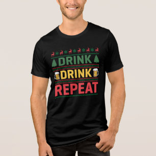 Funny Ugly Christmas Sweater Drink Bier Script Tri-Blend Shirt
